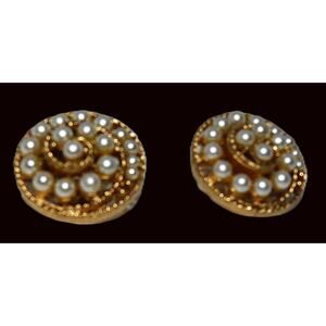 Vintage Lisner Swirl Clip-On Earrings Gold-Tone Faux Pearl Spiral ~1" MCM Signed